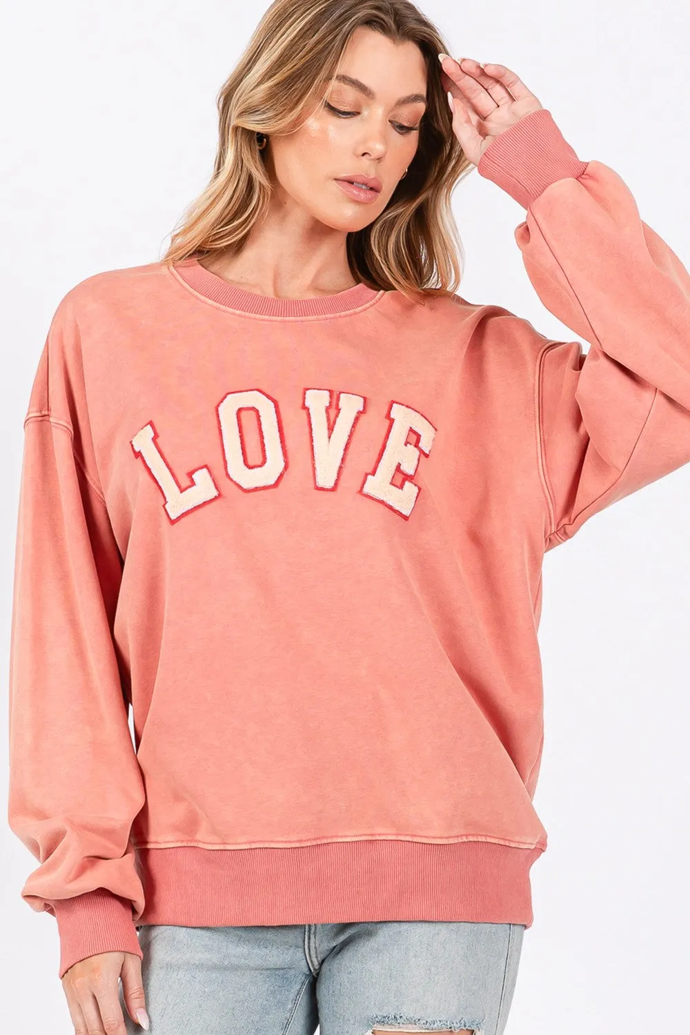 Hazel Blues® |  SAGE   FIG LOVE Path Applique Drop Shoulder Sweatshirt