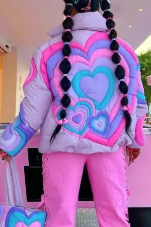 Heart Print Puffer Jacket