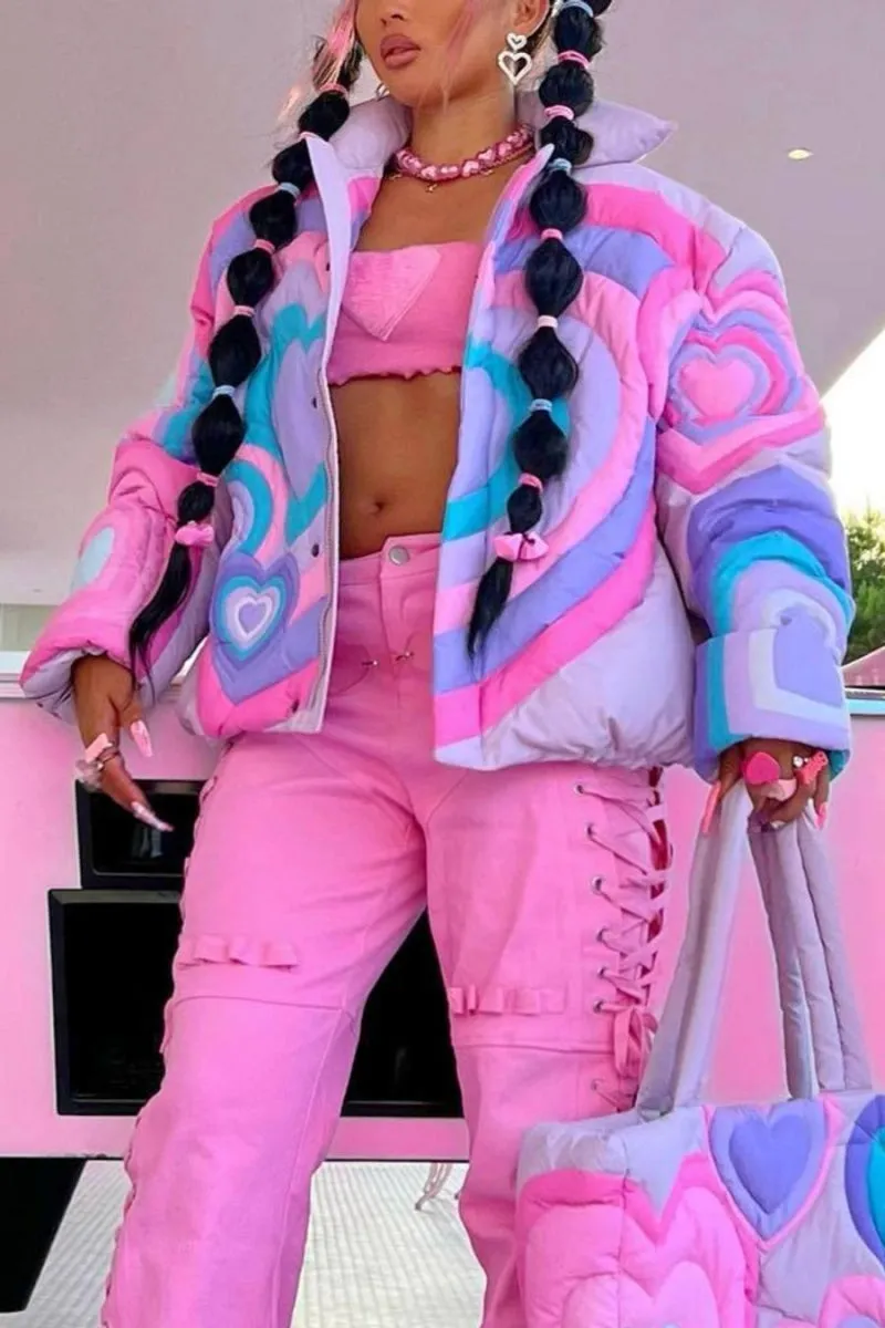 Heart Print Puffer Jacket