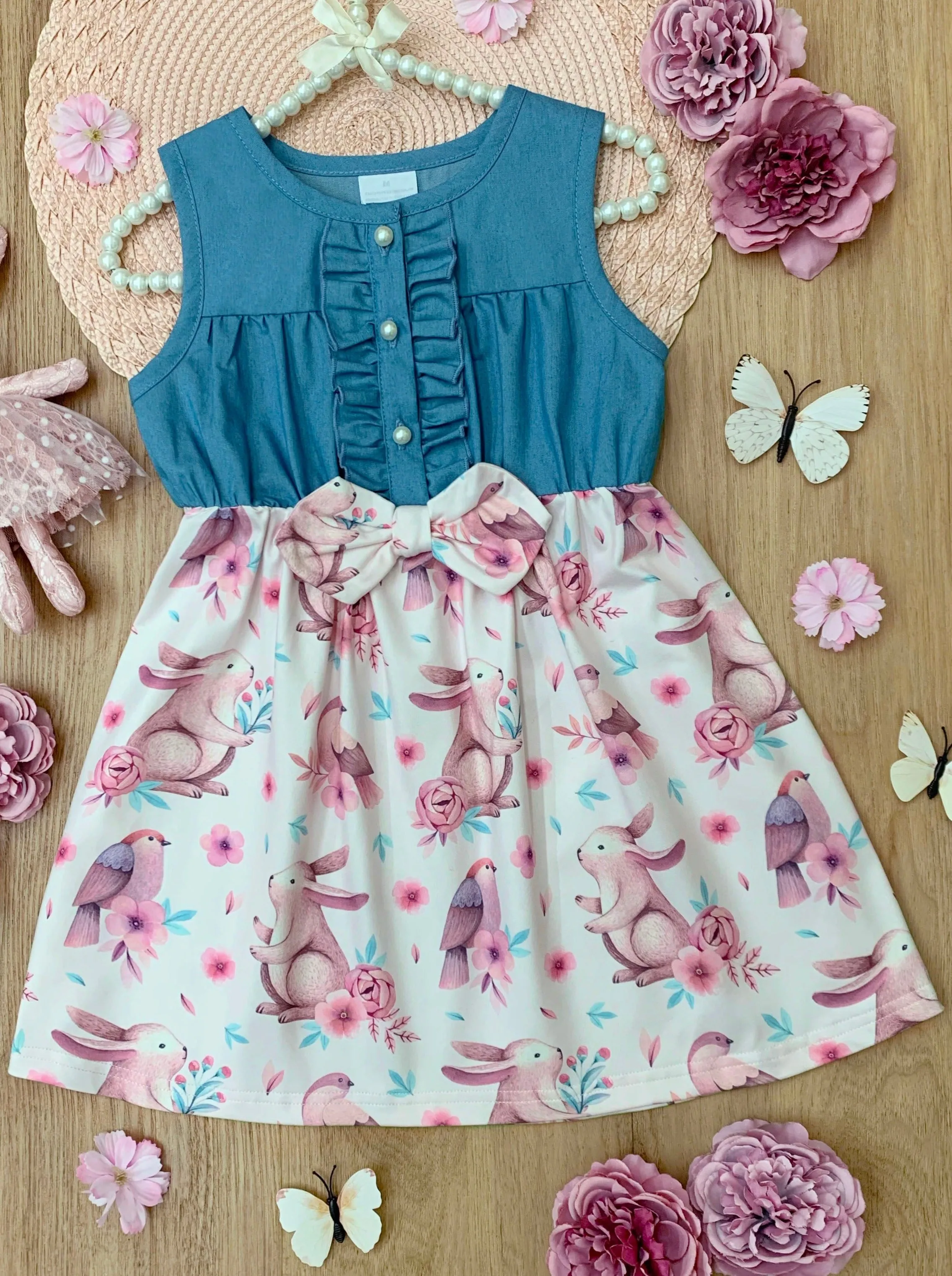 Hoppy Vibes Only Chambray Easter Dress