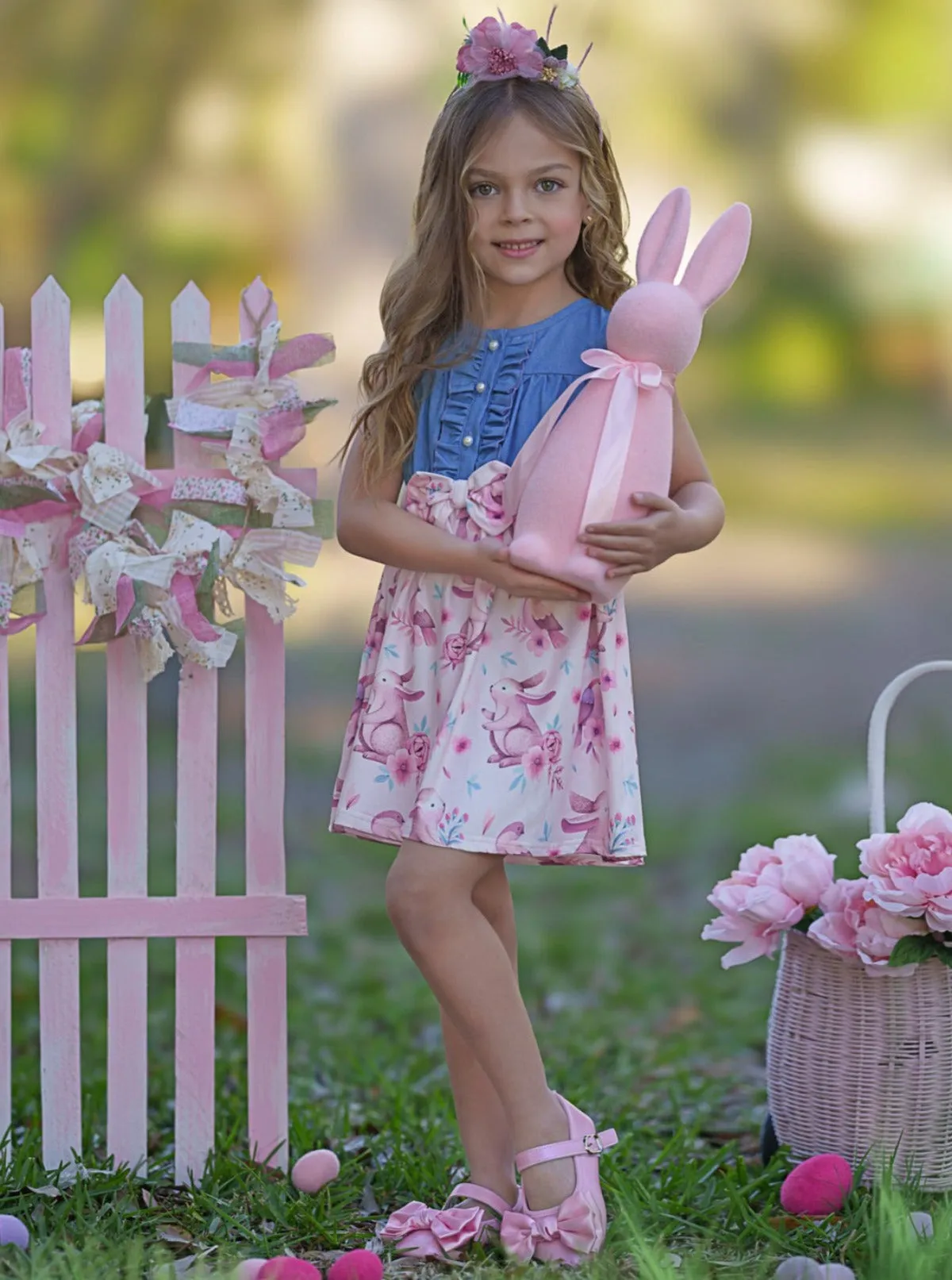 Hoppy Vibes Only Chambray Easter Dress