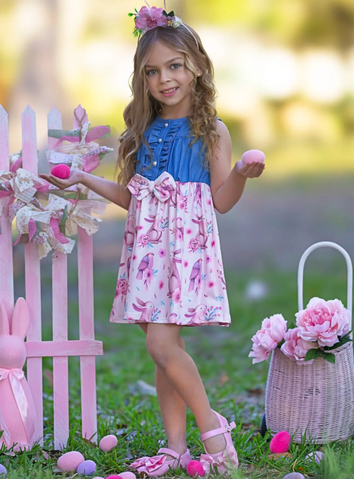 Hoppy Vibes Only Chambray Easter Dress