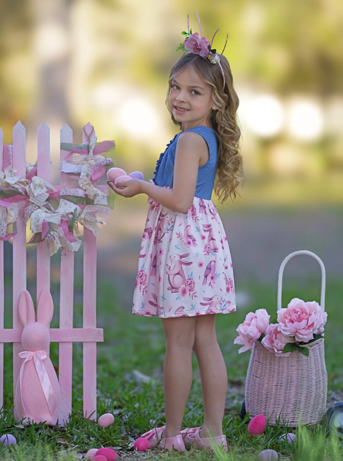 Hoppy Vibes Only Chambray Easter Dress