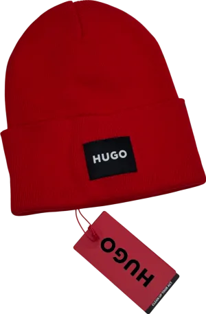 hugo boss Red 100% Cotton Beanie Logo Hat One Size