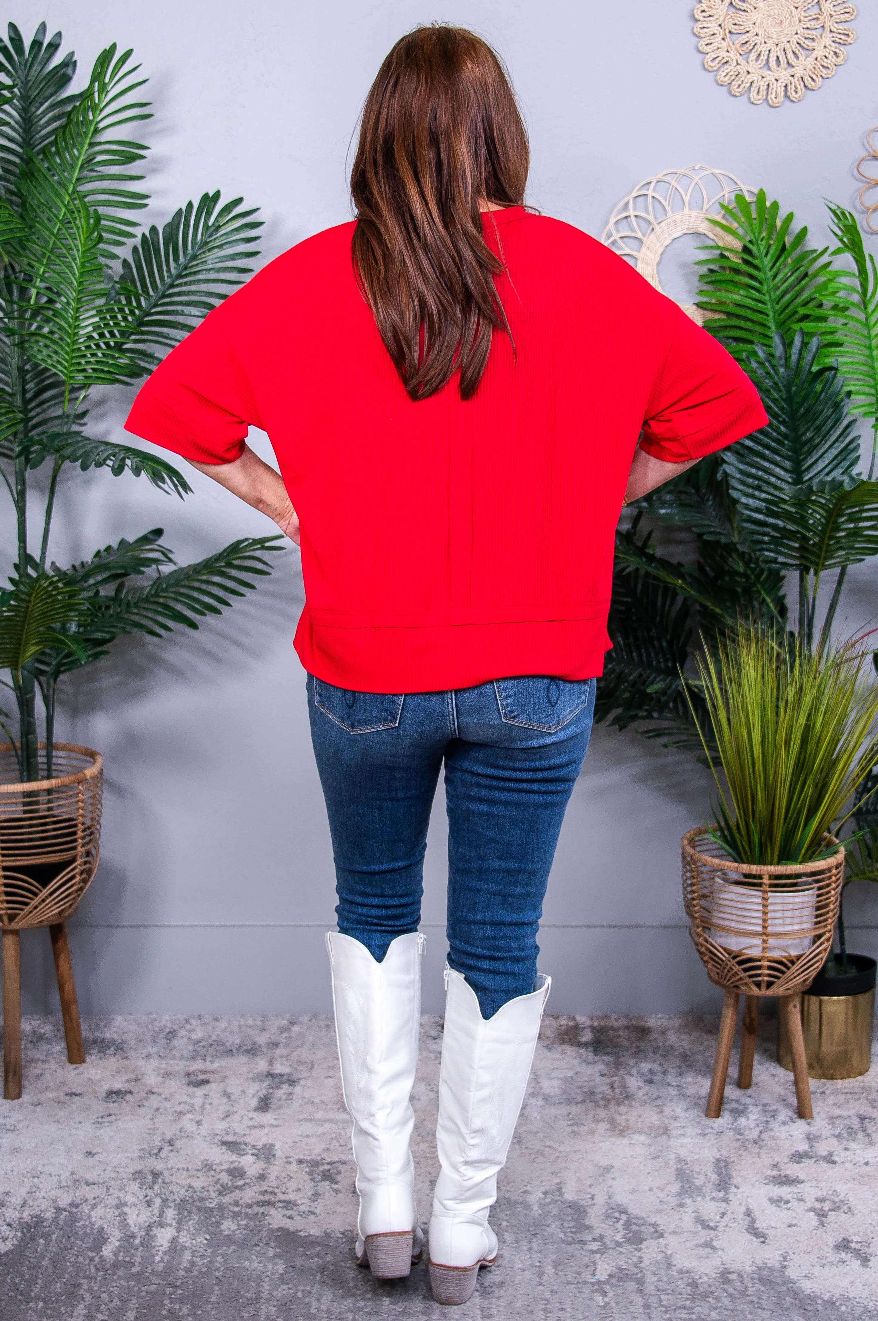 I'll Never Forget Ribbed Dolman Sleeve Top in Red