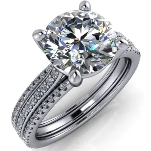 Isabella Round Center Stone Exquisite 4 Prong 3 Row Diamond Sides Ring