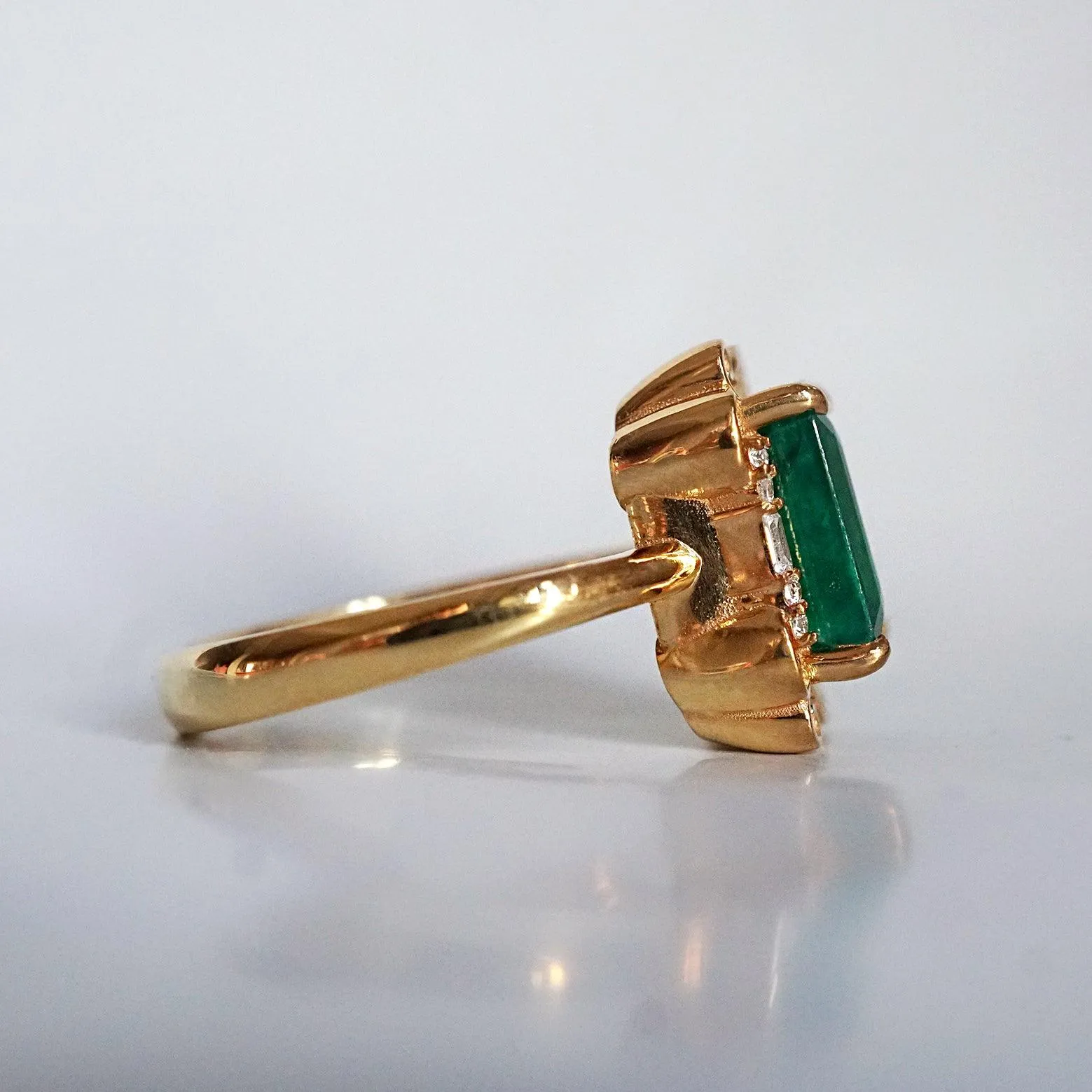 Isis Emerald Scroll Diamond Ring in 14K and 18K Gold