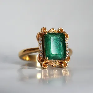 Isis Emerald Scroll Diamond Ring in 14K and 18K Gold