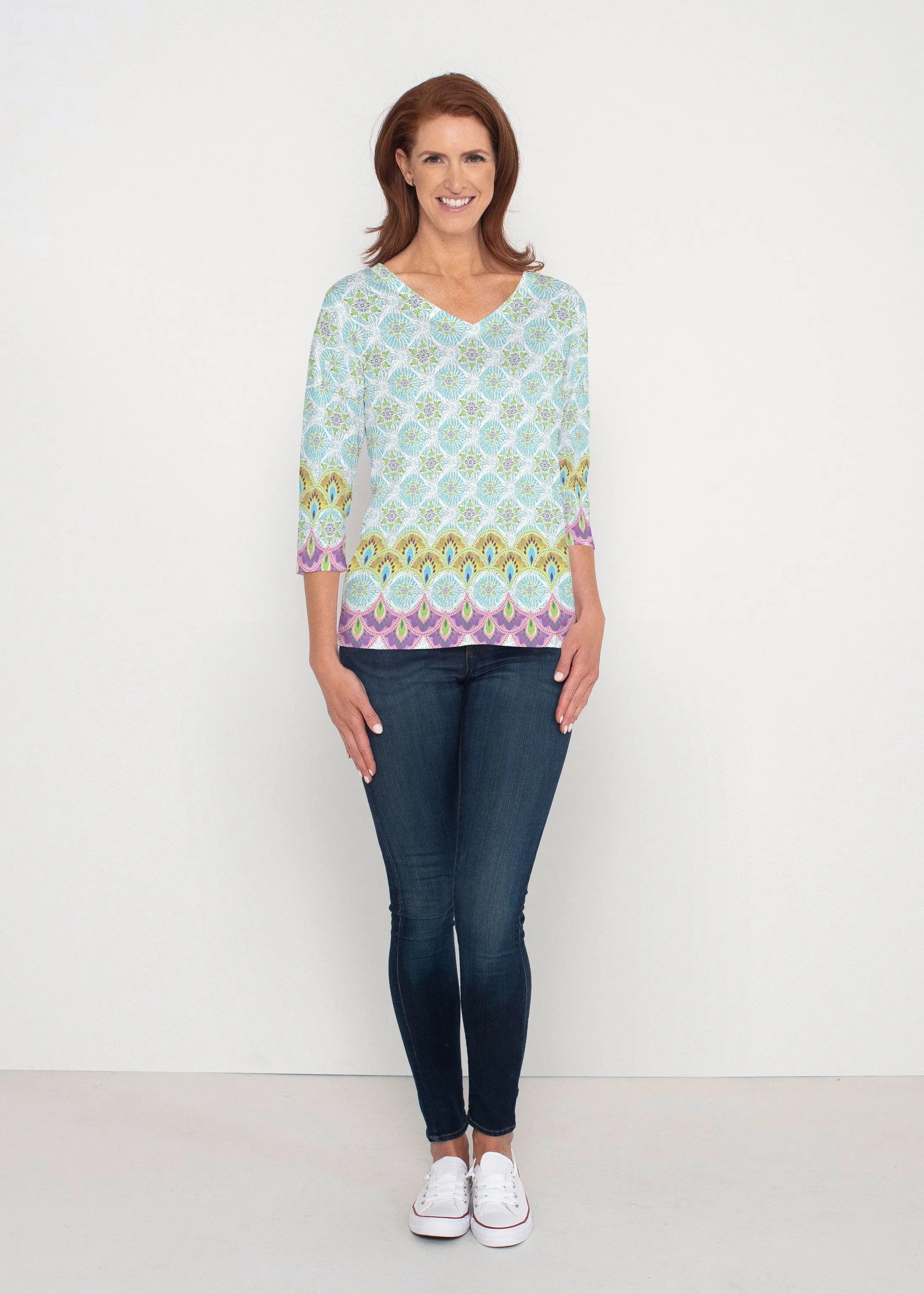 Izzy (19199) ~ Signature 3/4 Sleeve V-Neck Top