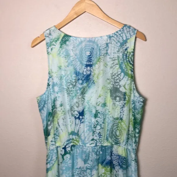 J. JILL Women Large Cotton Silk Blend Vneck Sleeveless Pastel Maxi Dress Beachy