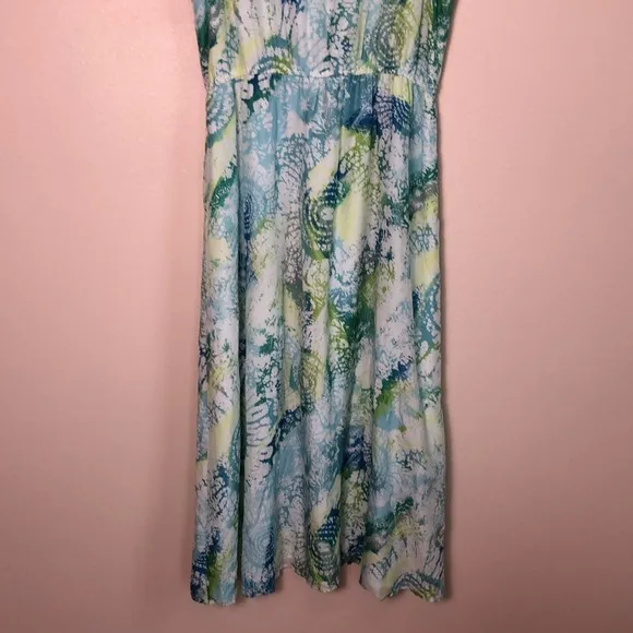 J. JILL Women Large Cotton Silk Blend Vneck Sleeveless Pastel Maxi Dress Beachy