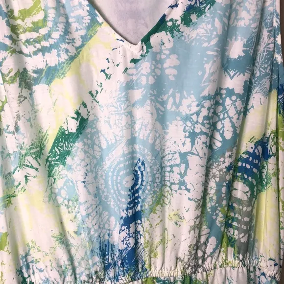 J. JILL Women Large Cotton Silk Blend Vneck Sleeveless Pastel Maxi Dress Beachy