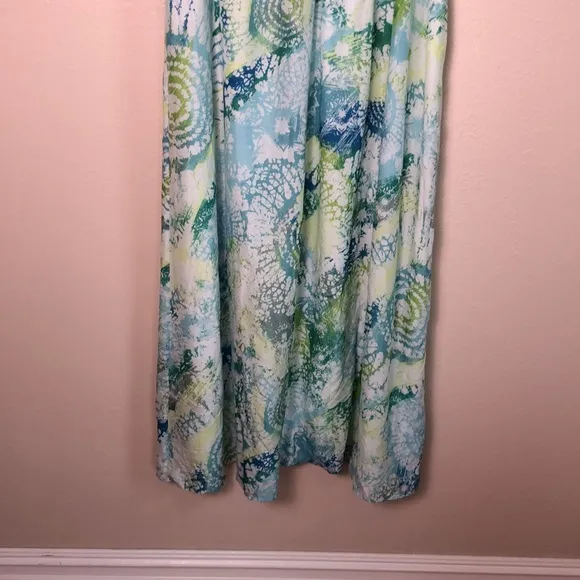 J. JILL Women Large Cotton Silk Blend Vneck Sleeveless Pastel Maxi Dress Beachy