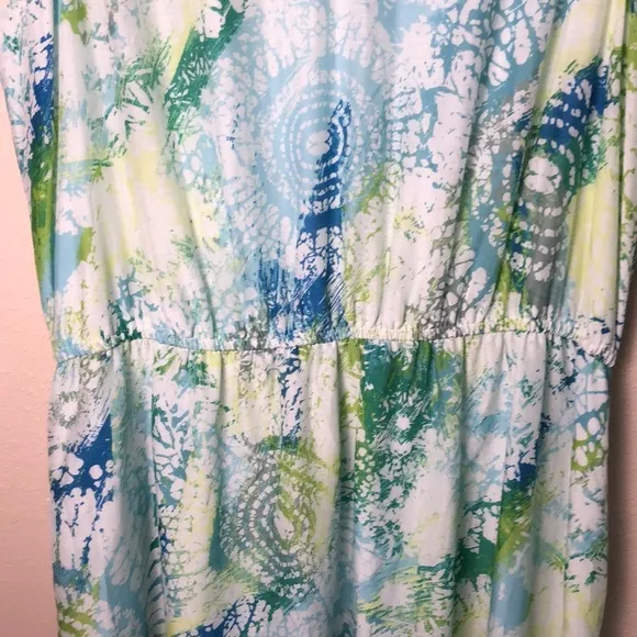 J. JILL Women Large Cotton Silk Blend Vneck Sleeveless Pastel Maxi Dress Beachy