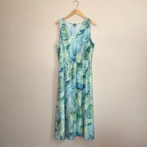J. JILL Women Large Cotton Silk Blend Vneck Sleeveless Pastel Maxi Dress Beachy