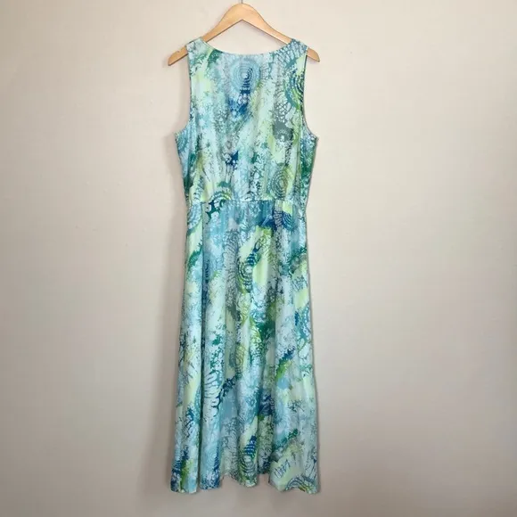 J. JILL Women Large Cotton Silk Blend Vneck Sleeveless Pastel Maxi Dress Beachy