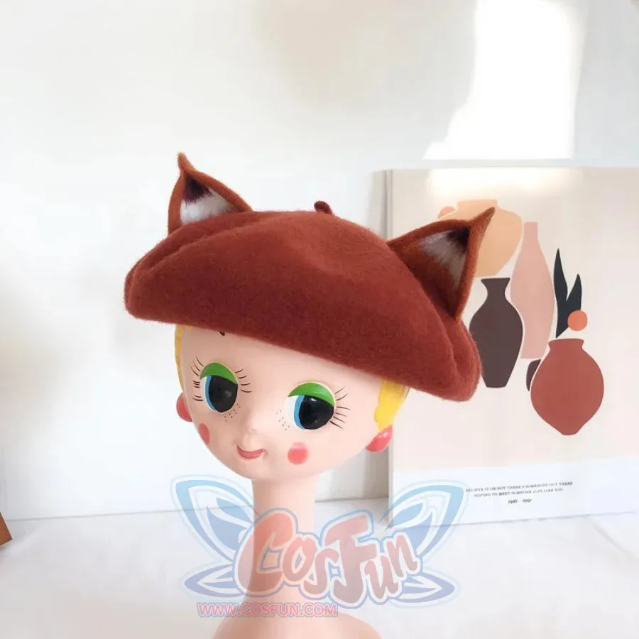 Japanese New Cute Fox Ear Caramel Woolen Beret Caps C00061