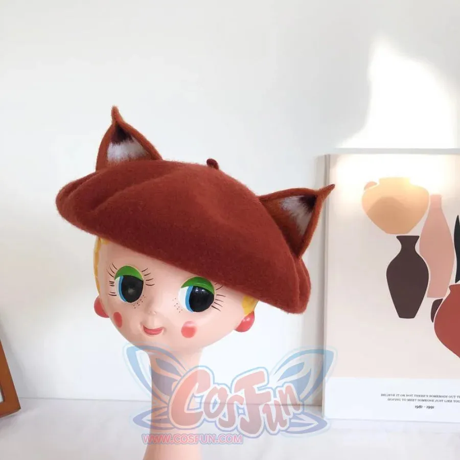 Japanese New Cute Fox Ear Caramel Woolen Beret Caps C00061