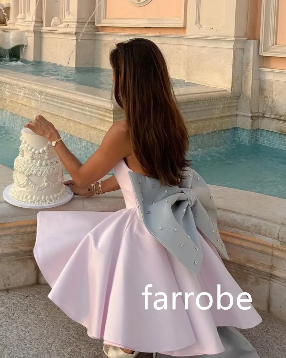 JazzHer Customized Casual Jersey Pleat Bow A-line Sweetheart Short Dresses Bespoke Occasion Dresses Classic Exquisite Modern Style Pastr (PRE-ORDER)