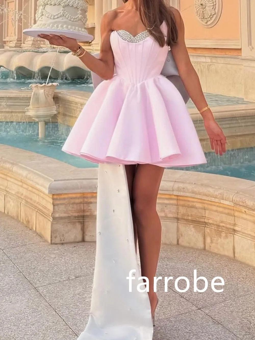 JazzHer Customized Casual Jersey Pleat Bow A-line Sweetheart Short Dresses Bespoke Occasion Dresses Classic Exquisite Modern Style Pastr (PRE-ORDER)