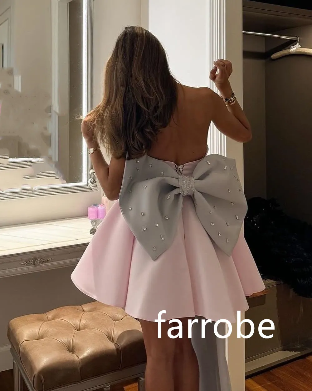 JazzHer Customized Casual Jersey Pleat Bow A-line Sweetheart Short Dresses Bespoke Occasion Dresses Classic Exquisite Modern Style Pastr (PRE-ORDER)