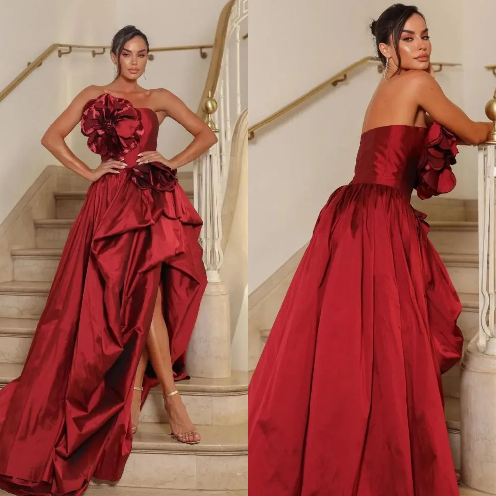 JazzHer Customized Chinese Style Pleat Flower A-line Strapless Hi-Lo Dresses Bespoke Occasion Dresses Classic Exquisite Modern Style Pas (PRE-ORDER)