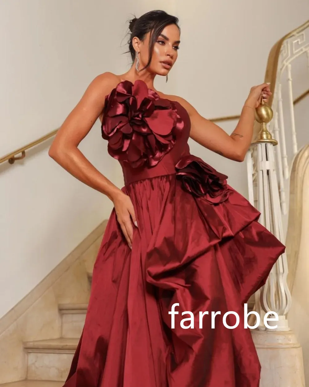 JazzHer Customized Chinese Style Pleat Flower A-line Strapless Hi-Lo Dresses Bespoke Occasion Dresses Classic Exquisite Modern Style Pas (PRE-ORDER)