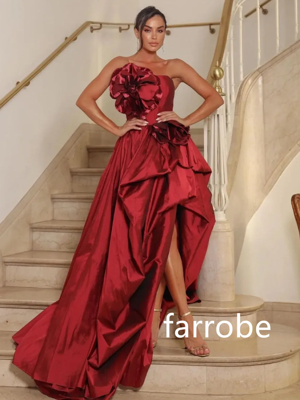 JazzHer Customized Chinese Style Pleat Flower A-line Strapless Hi-Lo Dresses Bespoke Occasion Dresses Classic Exquisite Modern Style Pas (PRE-ORDER)