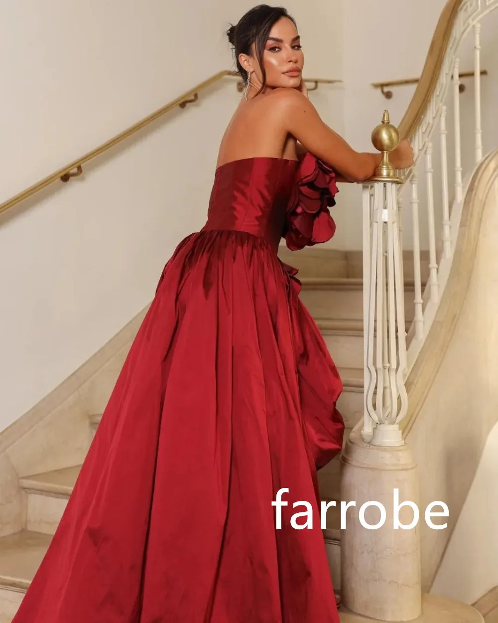 JazzHer Customized Chinese Style Pleat Flower A-line Strapless Hi-Lo Dresses Bespoke Occasion Dresses Classic Exquisite Modern Style Pas (PRE-ORDER)