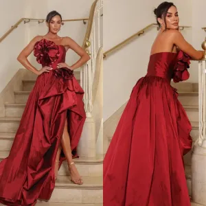 JazzHer Customized Chinese Style Pleat Flower A-line Strapless Hi-Lo Dresses Bespoke Occasion Dresses Classic Exquisite Modern Style Pas (PRE-ORDER)