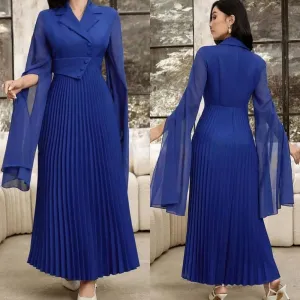 JazzHer Customized Exquisite Chiffon Pleat Button A-line V-neck Midi Dresses Bespoke Occasion Dresses Modern Style Pastrol Unisex Chines (PRE-ORDER)