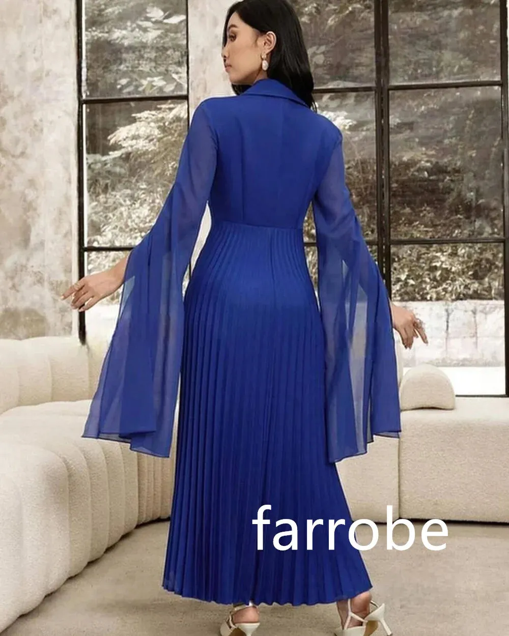 JazzHer Customized Exquisite Chiffon Pleat Button A-line V-neck Midi Dresses Bespoke Occasion Dresses Modern Style Pastrol Unisex Chines (PRE-ORDER)