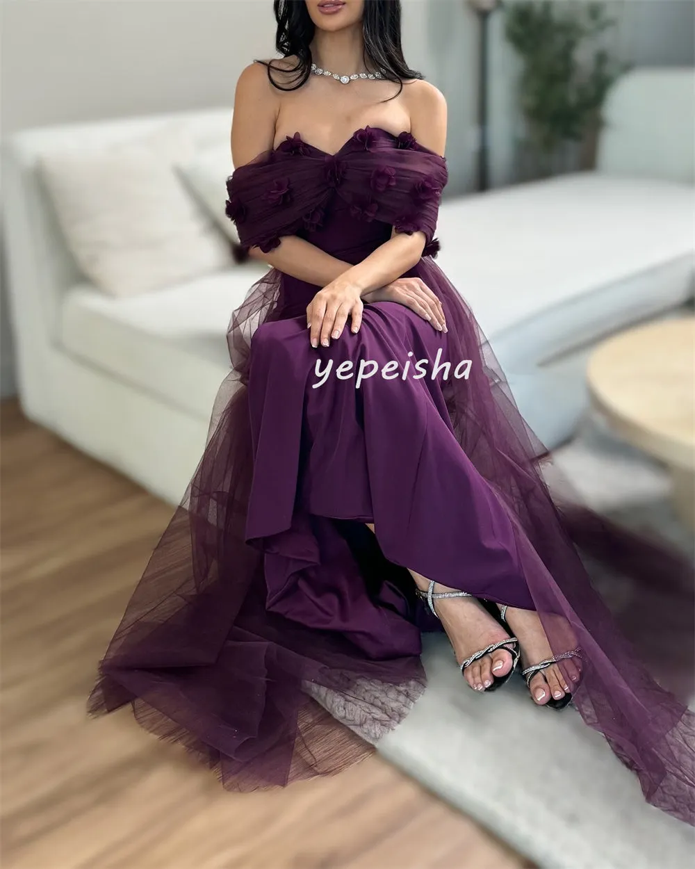 JazzHer Customized Exquisite Intricate Jersey Tulle Flower Beading Mermaid Off-the-shoulder Long Dresses Bespoke Occasion Dresses Formal (PRE-ORDER)