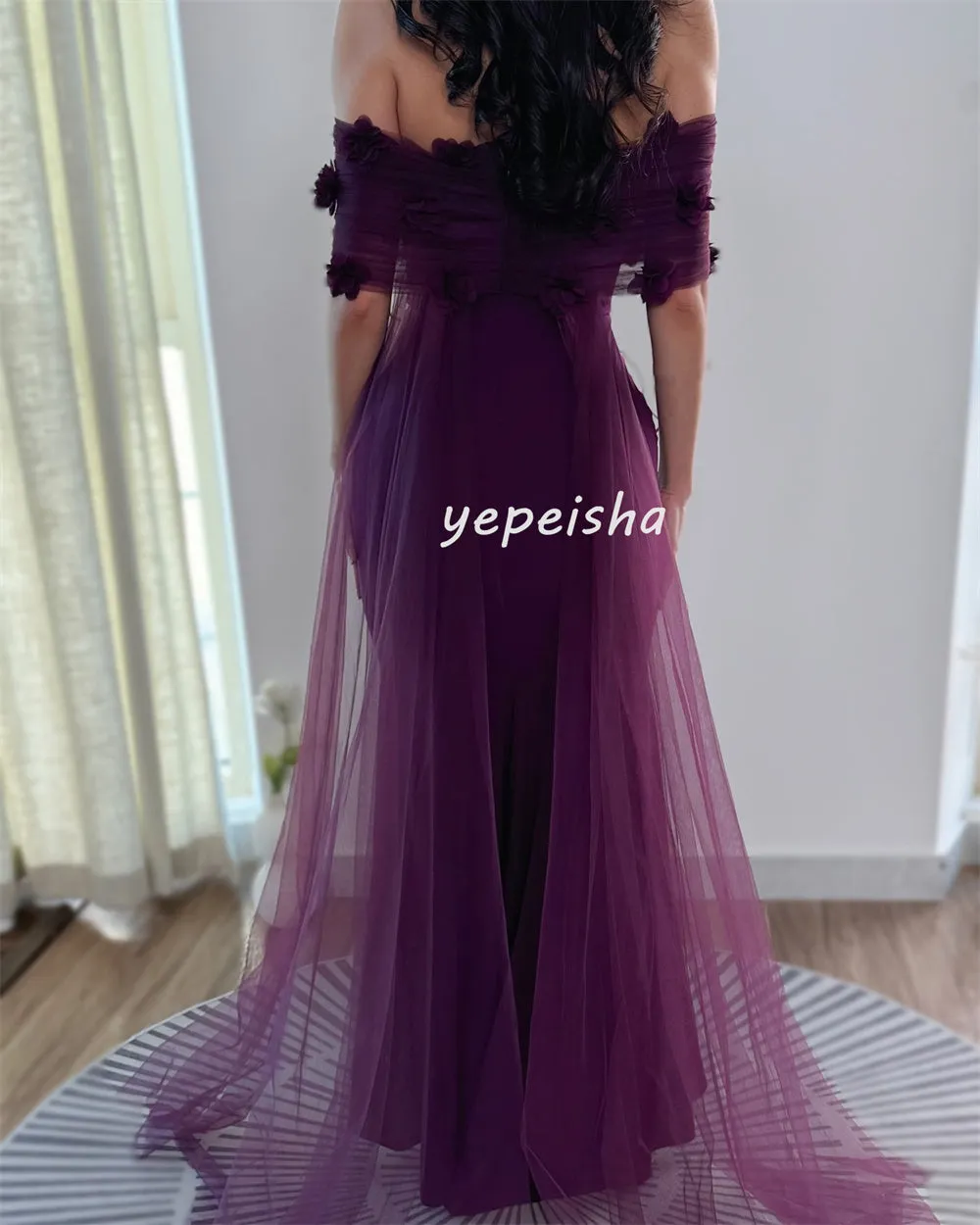 JazzHer Customized Exquisite Intricate Jersey Tulle Flower Beading Mermaid Off-the-shoulder Long Dresses Bespoke Occasion Dresses Formal (PRE-ORDER)