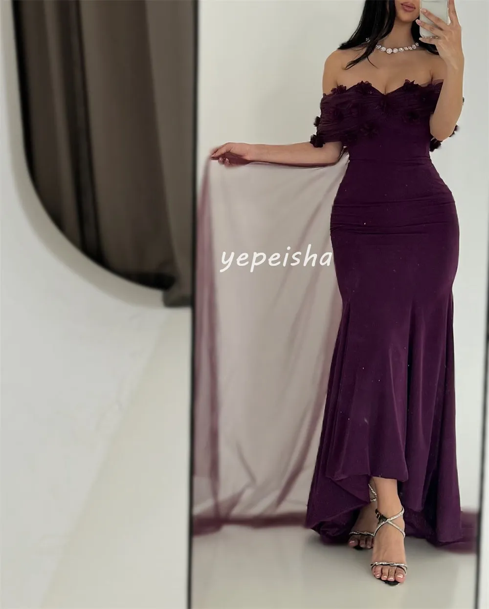 JazzHer Customized Exquisite Intricate Jersey Tulle Flower Beading Mermaid Off-the-shoulder Long Dresses Bespoke Occasion Dresses Formal (PRE-ORDER)