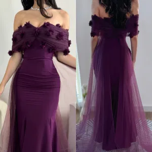 JazzHer Customized Exquisite Intricate Jersey Tulle Flower Beading Mermaid Off-the-shoulder Long Dresses Bespoke Occasion Dresses Formal (PRE-ORDER)