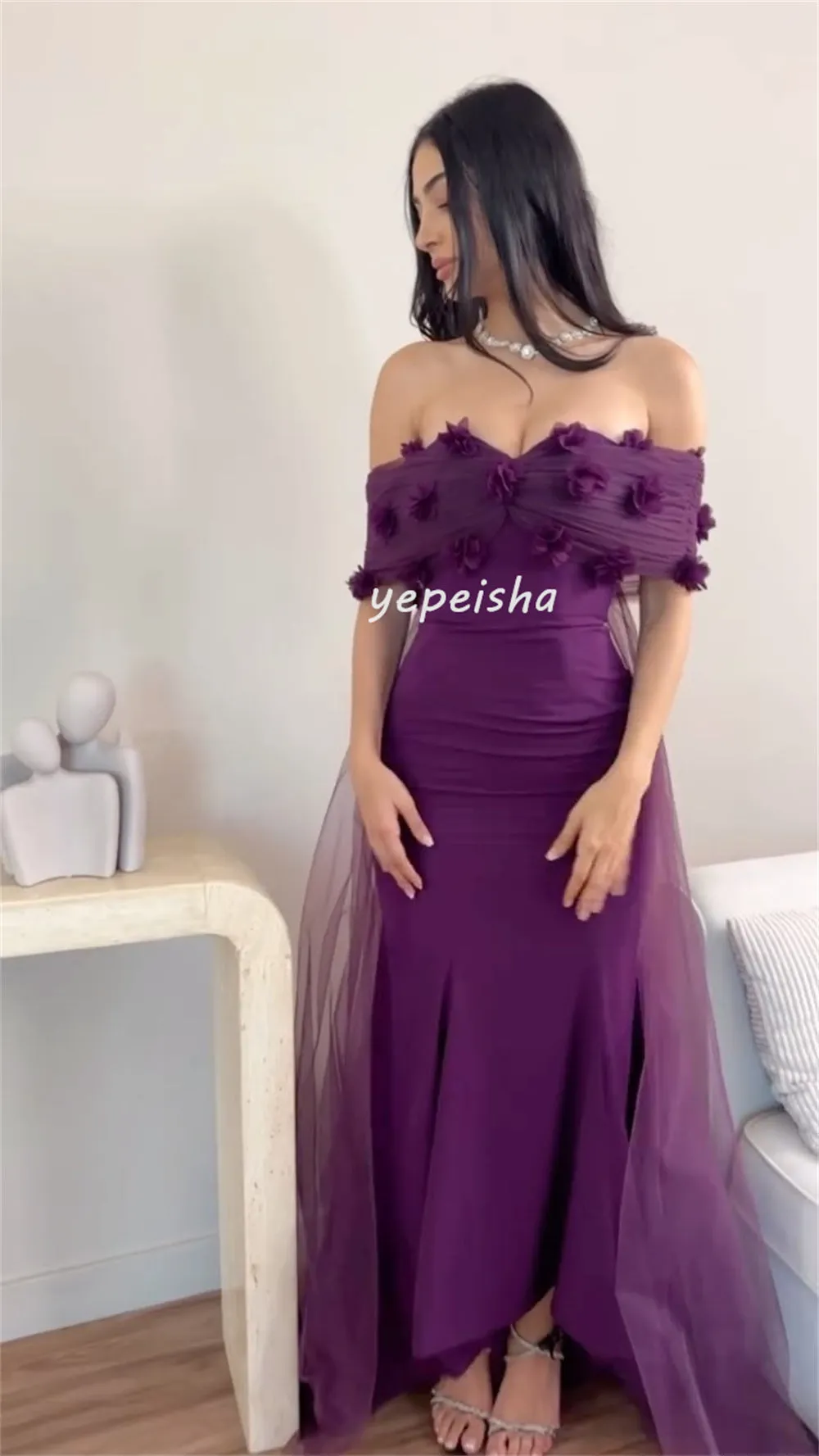 JazzHer Customized Exquisite Intricate Jersey Tulle Flower Beading Mermaid Off-the-shoulder Long Dresses Bespoke Occasion Dresses Formal (PRE-ORDER)