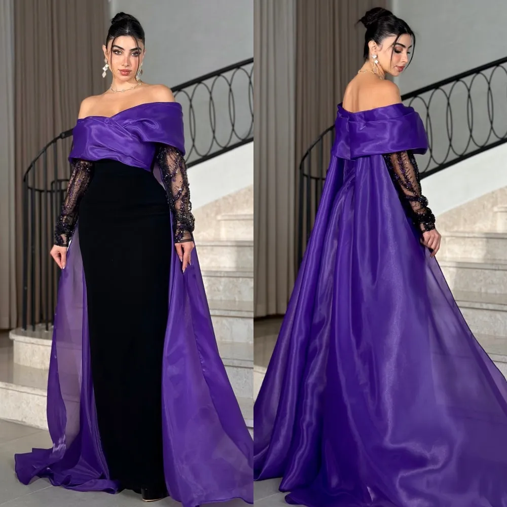 JazzHer Customized Matching Exquisite Pleat Beading Sequined Straight Off-the-shoulder Long Dresses Bespoke Occasion Dresses Elegant (PRE-ORDER)