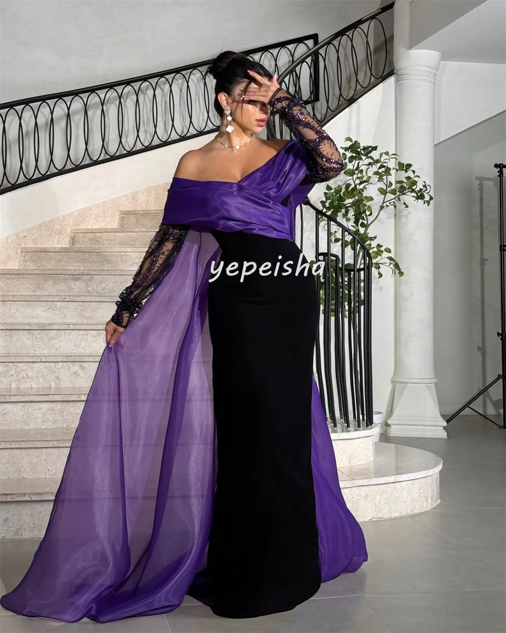 JazzHer Customized Matching Exquisite Pleat Beading Sequined Straight Off-the-shoulder Long Dresses Bespoke Occasion Dresses Elegant (PRE-ORDER)