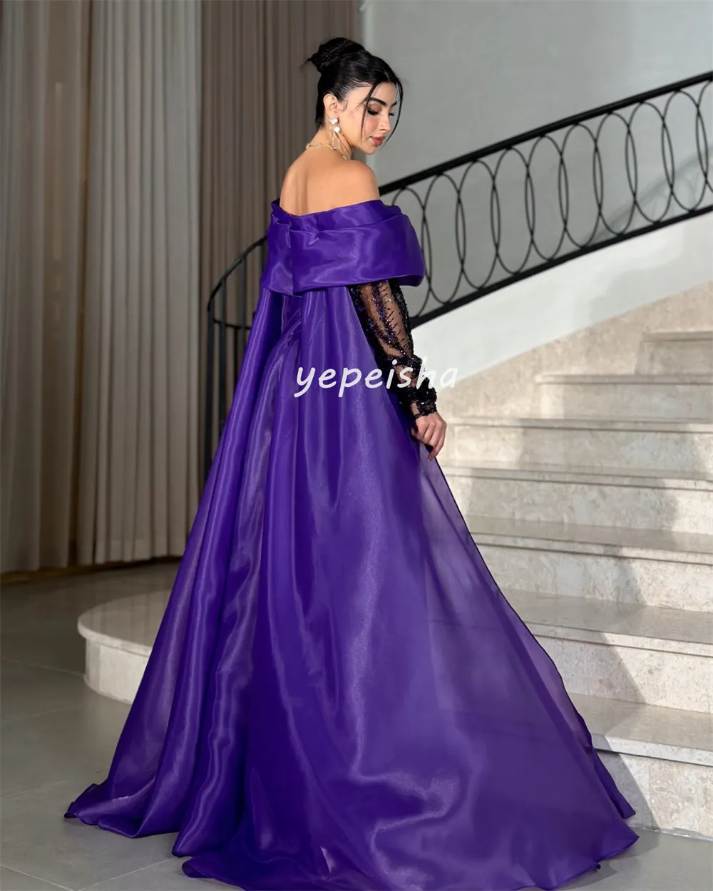 JazzHer Customized Matching Exquisite Pleat Beading Sequined Straight Off-the-shoulder Long Dresses Bespoke Occasion Dresses Elegant (PRE-ORDER)