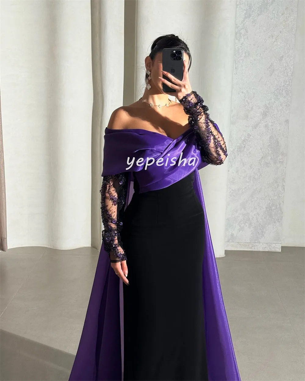 JazzHer Customized Matching Exquisite Pleat Beading Sequined Straight Off-the-shoulder Long Dresses Bespoke Occasion Dresses Elegant (PRE-ORDER)