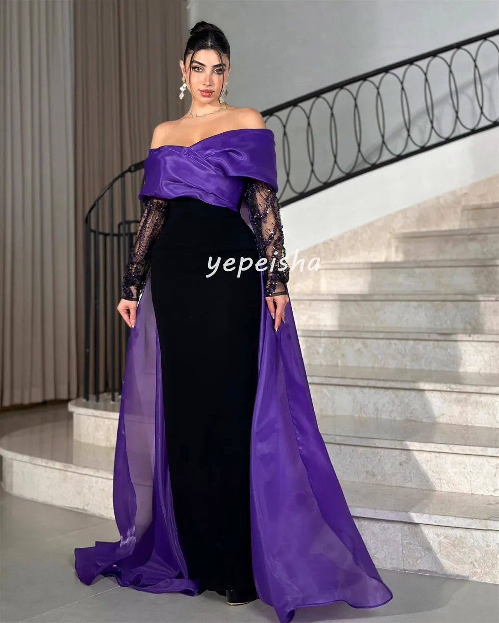JazzHer Customized Matching Exquisite Pleat Beading Sequined Straight Off-the-shoulder Long Dresses Bespoke Occasion Dresses Elegant (PRE-ORDER)
