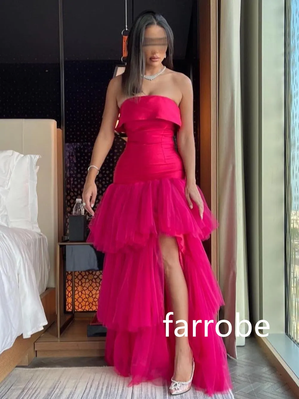 JazzHer Customized Retro Net Pleat Tiered A-line Strapless Long Dresses Bespoke Occasion Dresses Classic Exquisite Modern Style Pastrol (PRE-ORDER)