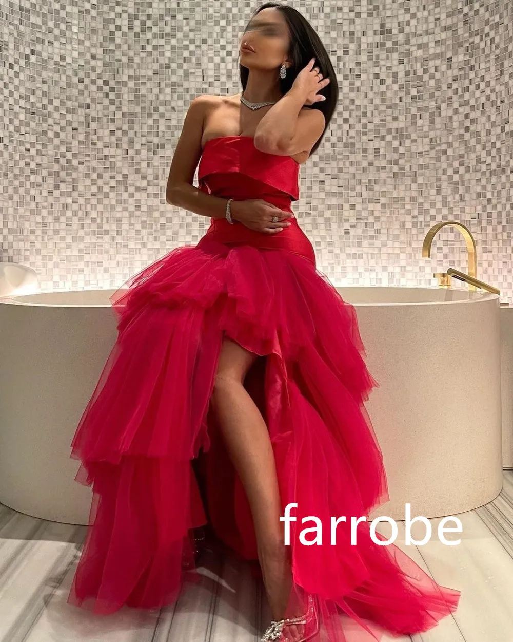 JazzHer Customized Retro Net Pleat Tiered A-line Strapless Long Dresses Bespoke Occasion Dresses Classic Exquisite Modern Style Pastrol (PRE-ORDER)