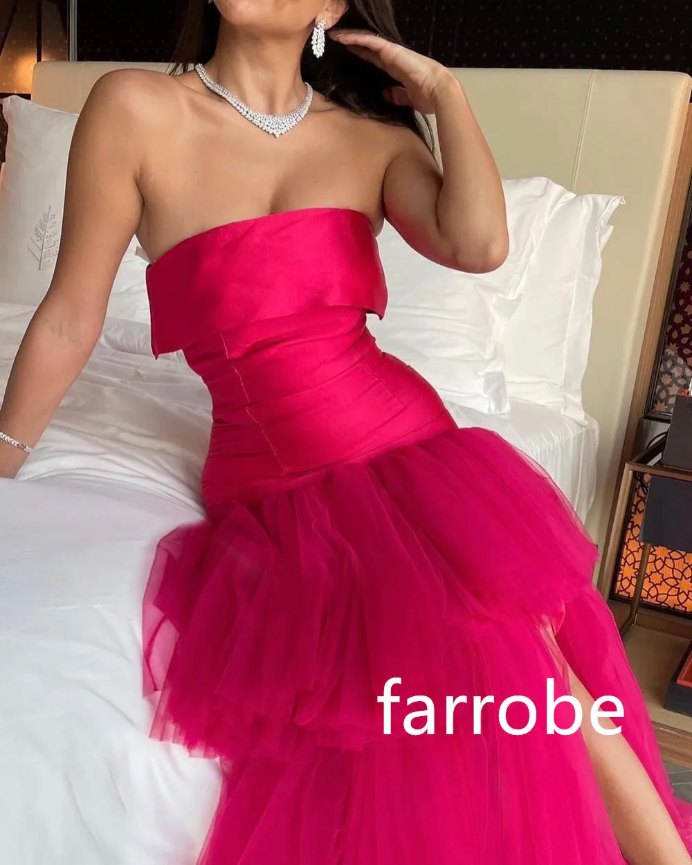 JazzHer Customized Retro Net Pleat Tiered A-line Strapless Long Dresses Bespoke Occasion Dresses Classic Exquisite Modern Style Pastrol (PRE-ORDER)