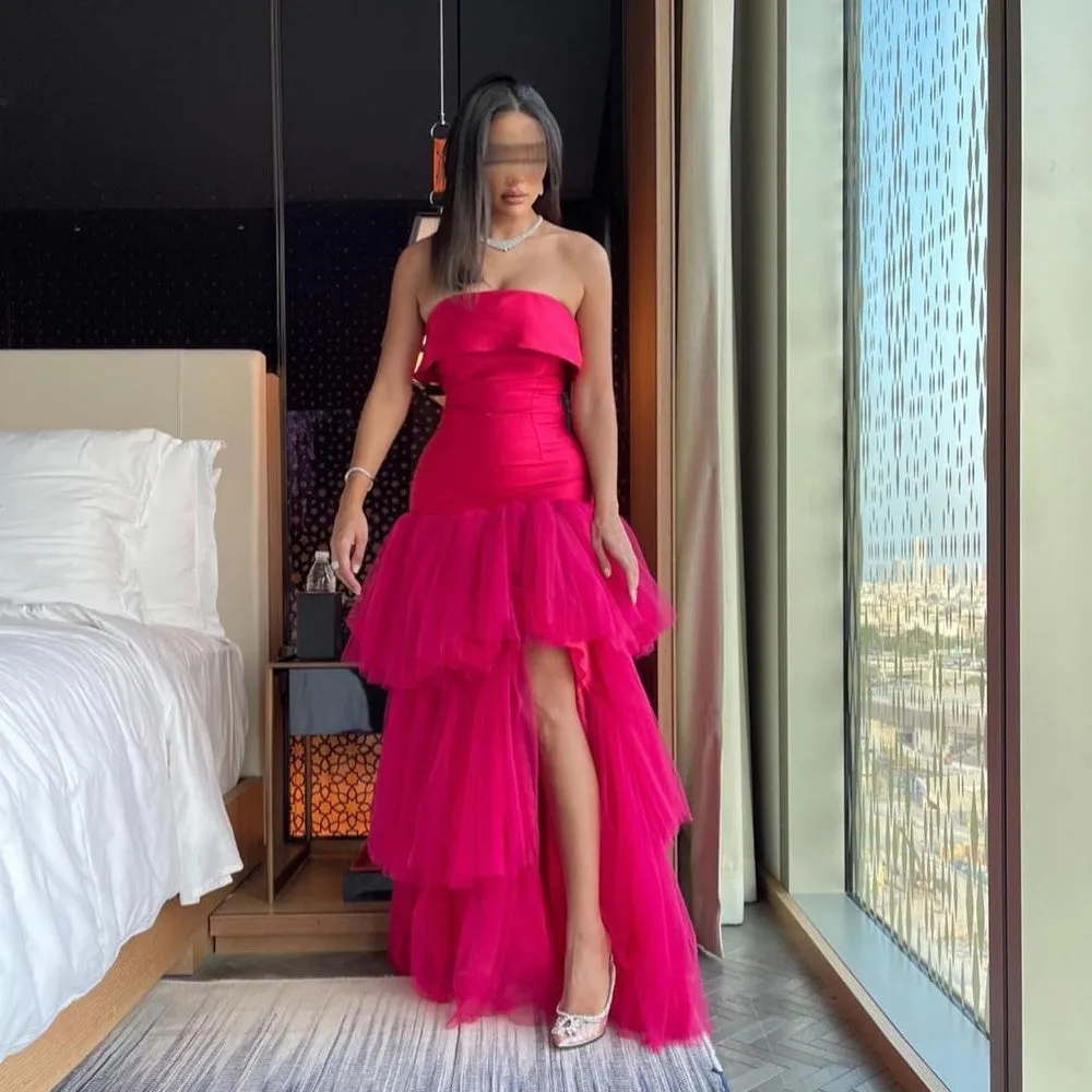 JazzHer Customized Retro Net Pleat Tiered A-line Strapless Long Dresses Bespoke Occasion Dresses Classic Exquisite Modern Style Pastrol (PRE-ORDER)