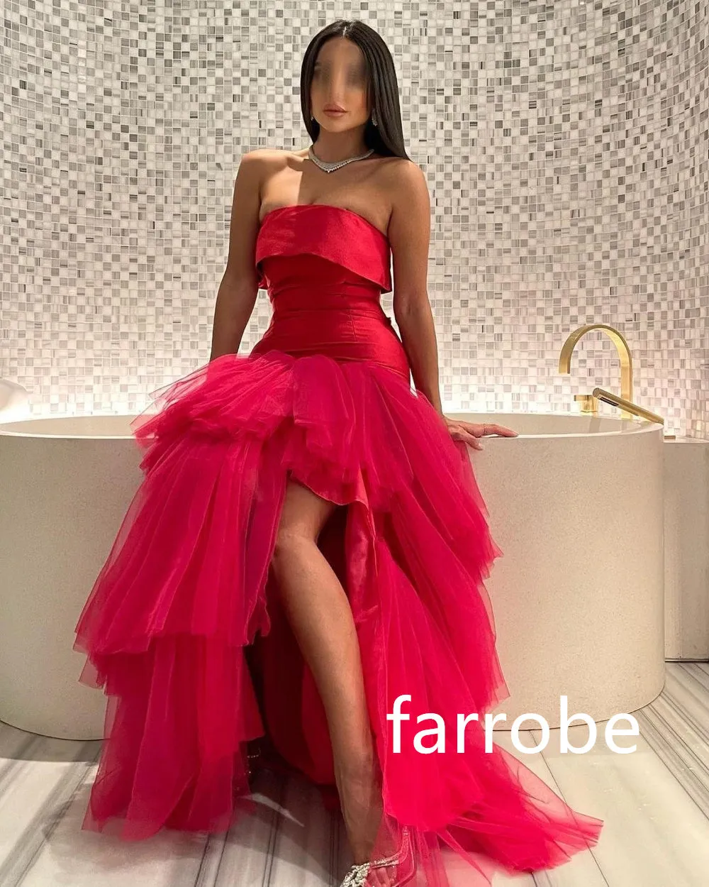 JazzHer Customized Retro Net Pleat Tiered A-line Strapless Long Dresses Bespoke Occasion Dresses Classic Exquisite Modern Style Pastrol (PRE-ORDER)