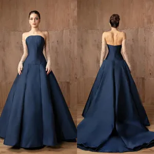 JazzHer Customized Sizes Available Jersey Pleat A-line Strapless Long Dresses Bespoke Occasion Dresses Classic Exquisite Modern Style Pa (PRE-ORDER)
