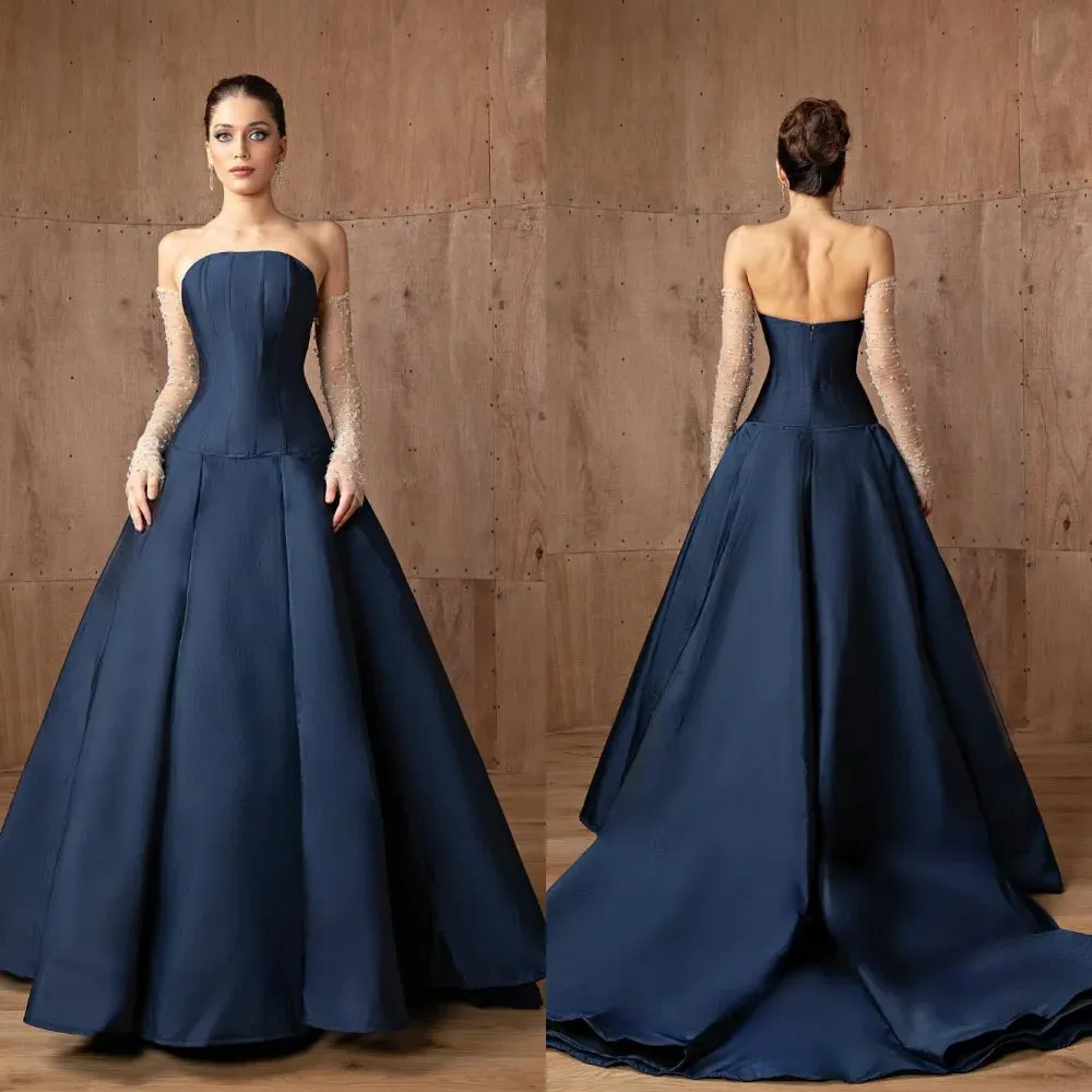 JazzHer Customized Sizes Available Jersey Pleat A-line Strapless Long Dresses Bespoke Occasion Dresses Classic Exquisite Modern Style Pa (PRE-ORDER)