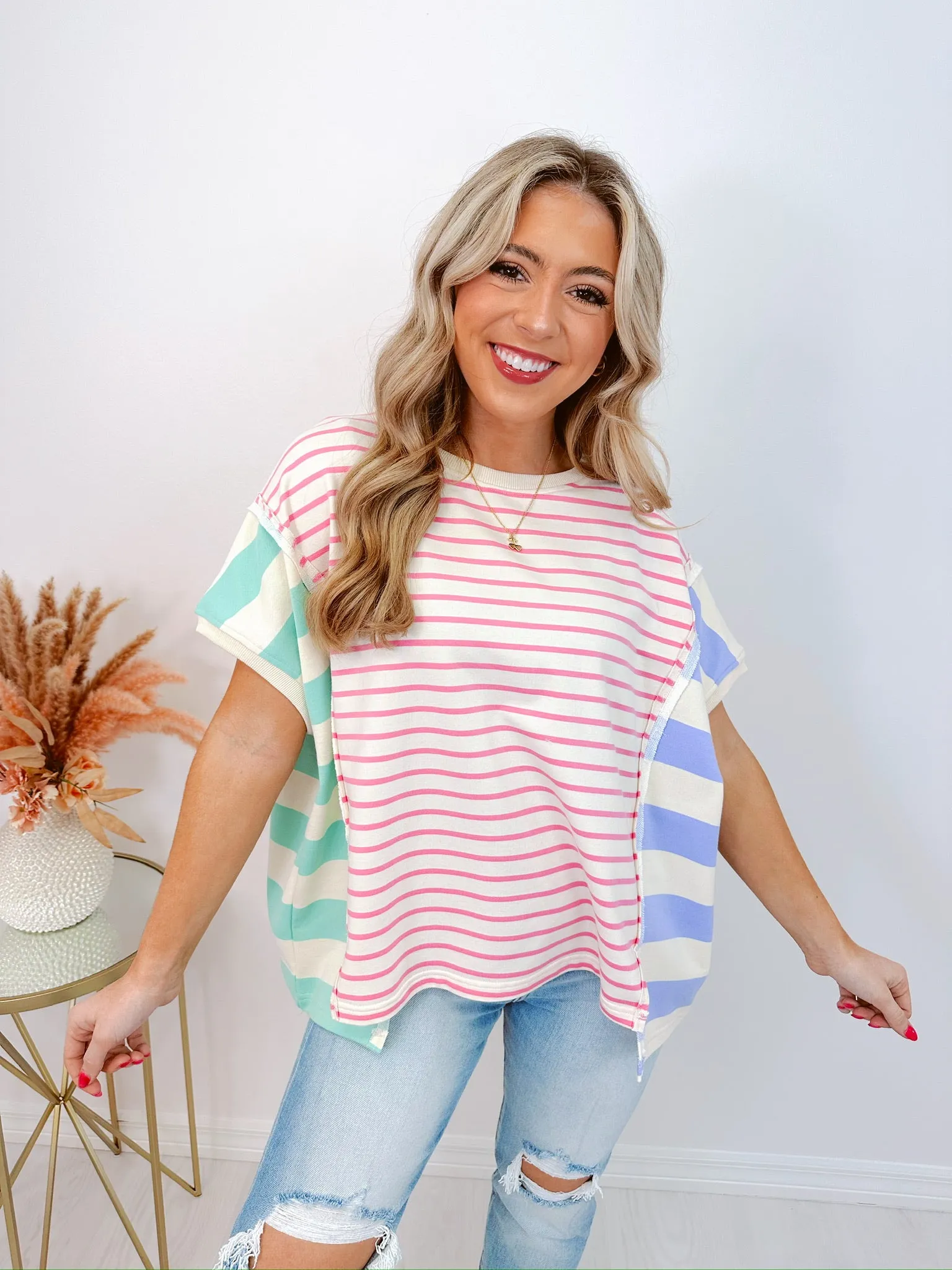Keeping It Comfy Contrasting Striped Top